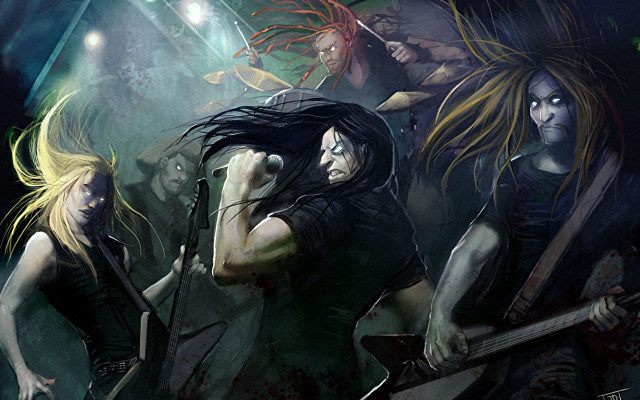 Long haired woman guitar blood free wallpaper - medium preview image