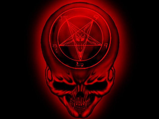Red skull pentagramus psychedelic glowing free wallpaper - medium preview image