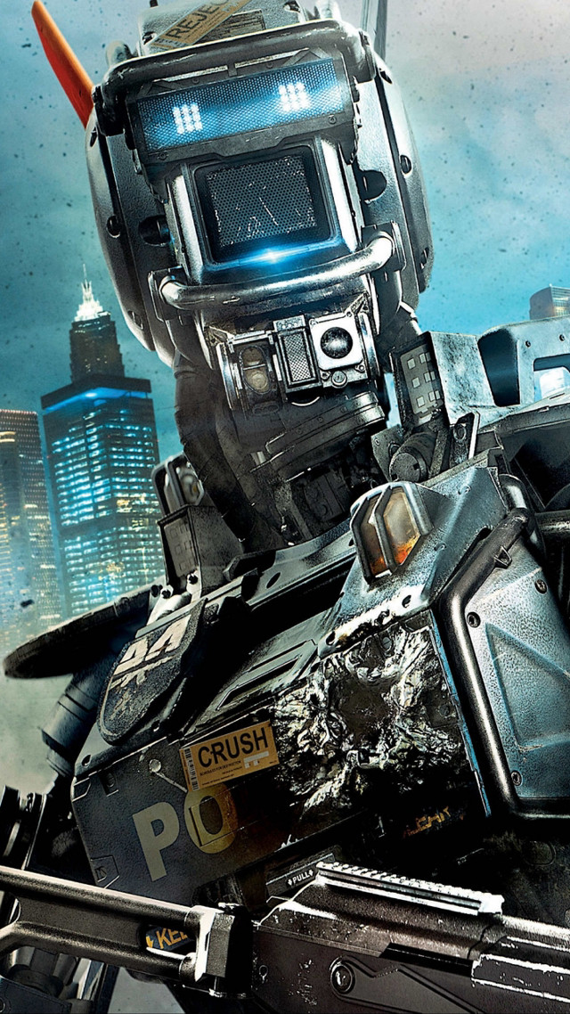 Robot gun city skyscrapers background free wallpaper - medium preview image