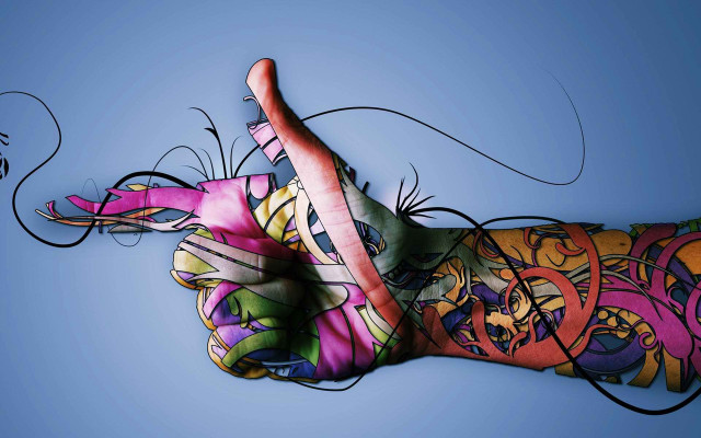 Hand painted tattoo blue background free wallpaper - medium preview image