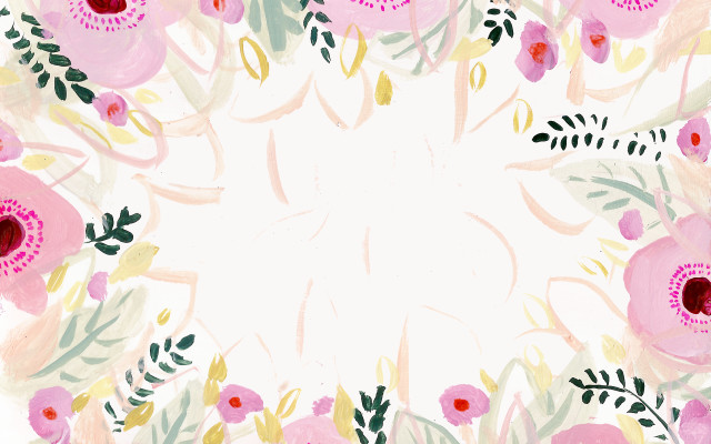 Pink flowers leaves white background free wallpaper - medium preview image
