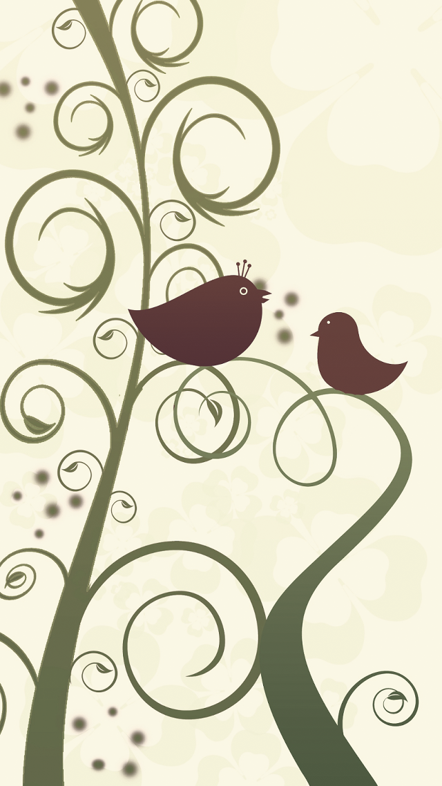 Two birds tree branch swirly free wallpaper - medium preview image