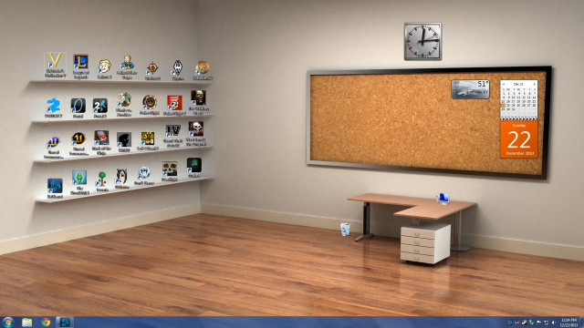 Computer desk corkboard clock calendar free wallpaper - medium preview image