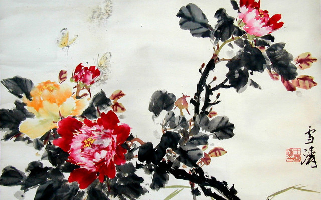 Flowers white background chinese writing free wallpaper - medium preview image