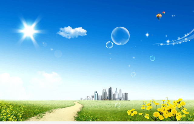 Sunny day path flowers city free wallpaper - medium preview image