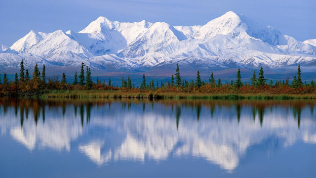 Mountain range lake trees blue free wallpaper - medium preview image