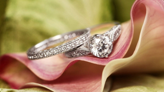 Wedding rings flower petals pink free wallpaper - medium preview image