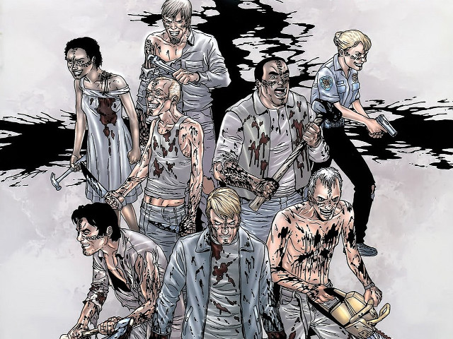 Zombies man knife beer group free wallpaper - medium preview image