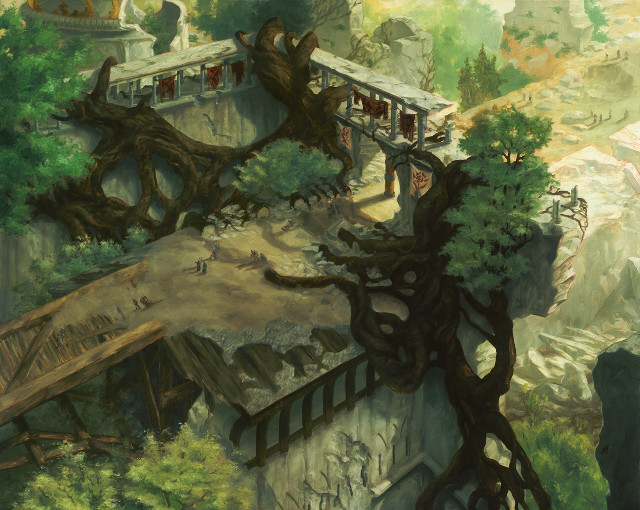 Tree building forest bridge people free wallpaper - medium preview image