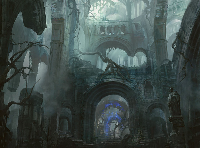 Fantasy man ruined building blue free wallpaper for desktop - medium preview image