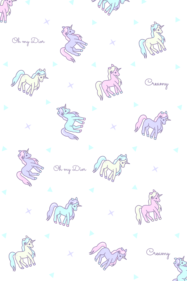 Pastel unicorns stars white background free wallpaper - medium preview image