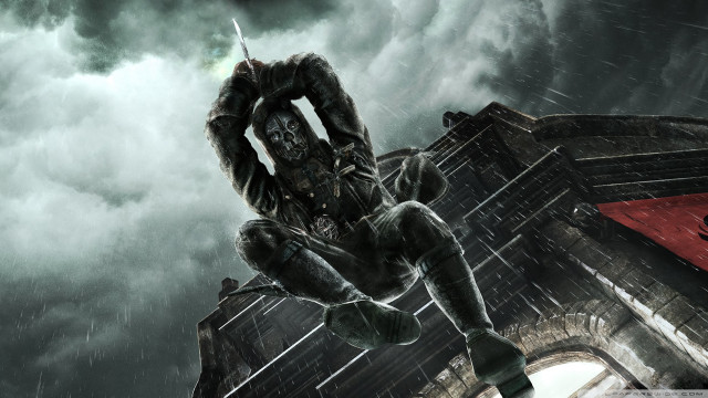 Man sitting building rain sword free wallpaper - medium preview image