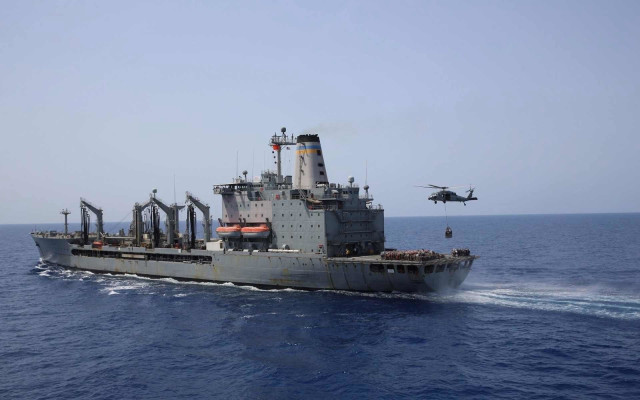 Large ship ocean helicopter flying #2 free wallpaper - medium preview image