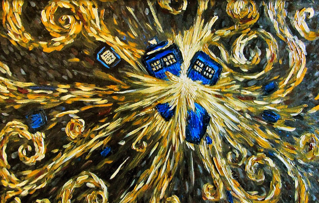 Painting blue police boxes gold free wallpaper - medium preview image