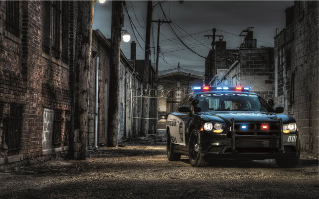 Police car dark alley night free wallpaper - medium preview image