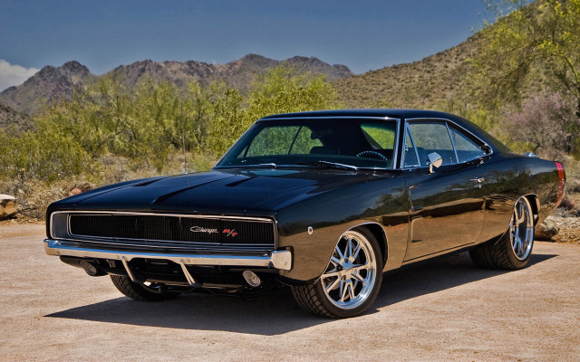Black muscle car desert mountains free wallpaper - medium preview image