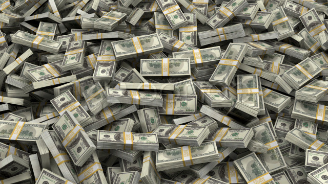 Money pile table cityscape bridge free wallpaper - medium preview image