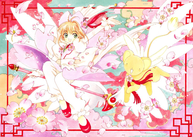 Girl teddy bear flowers frame free wallpaper - medium preview image