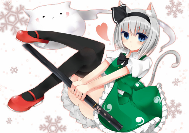 Girl cat green dress anime free wallpaper - medium preview image