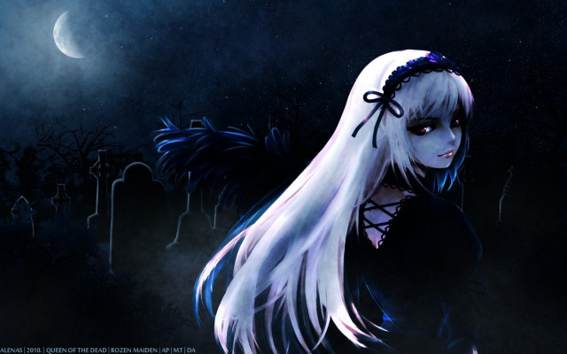 Gothic anime angel whitehair blackdress free wallpaper - medium preview image