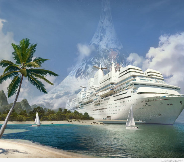 Cruise ship ocean mountain sailboat free wallpaper - medium preview image