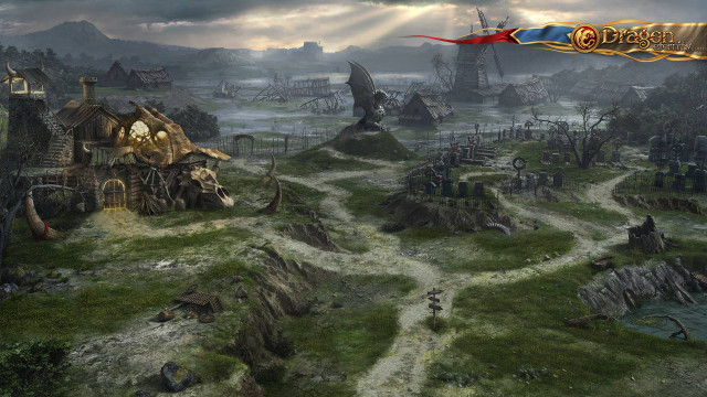Fantasy village path castle dragon free wallpaper - medium preview image