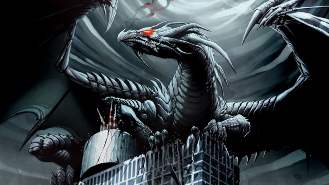 Red eye dragon building city free wallpaper - medium preview image