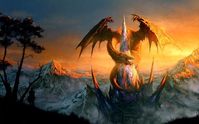 Dragon wings mountain top sunset free wallpaper - medium preview image