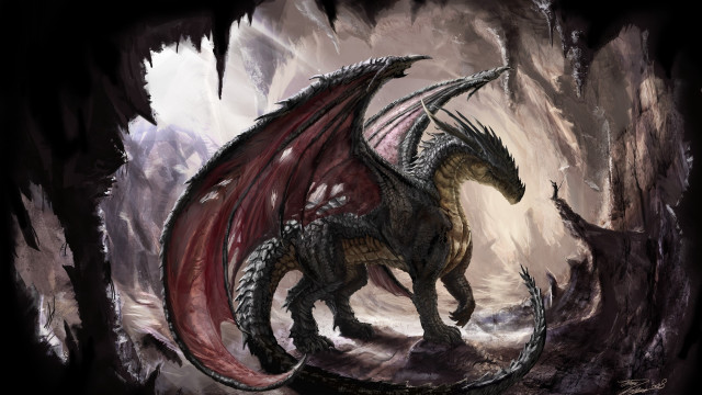 Dragon red tail cave mountain free wallpaper - medium preview image