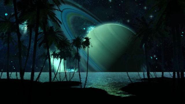 Planet star palm trees night free wallpaper - medium preview image