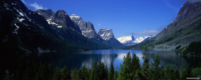 Mountain lake trees snow covered free wallpaper - medium preview image
