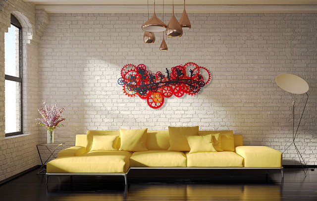 Yellow couch large painting lamp free wallpaper - medium preview image