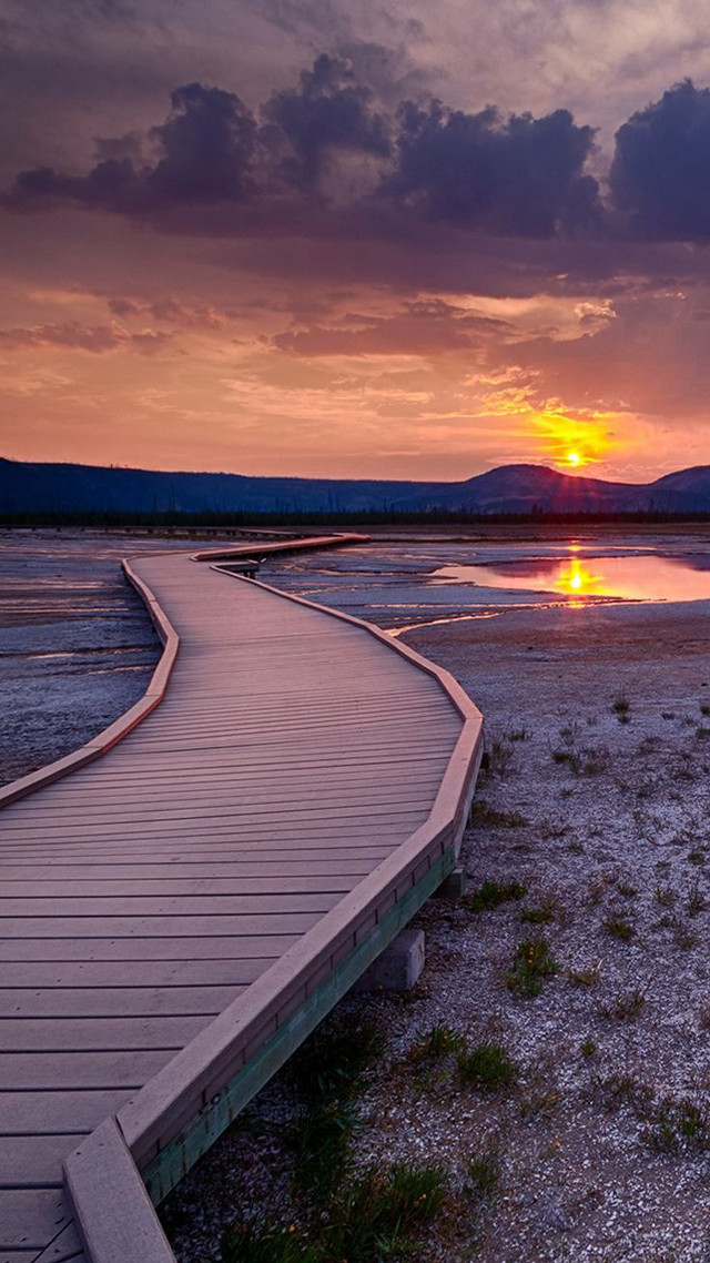 Wooden walkway lake sunset mountain #2 free wallpaper - medium preview image
