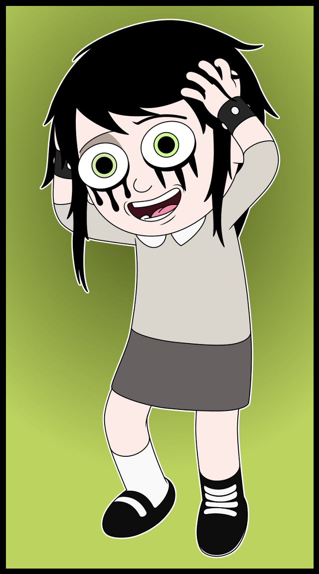Girl greeneyes blackhair whiteShirt blackshoes free wallpaper - medium preview image