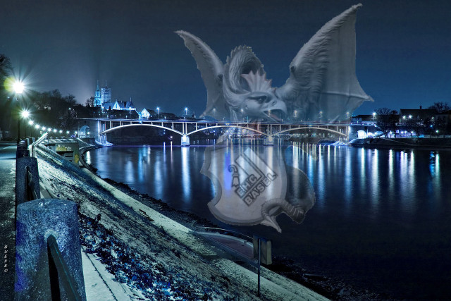 Large bird flying river bridge free wallpaper - medium preview image