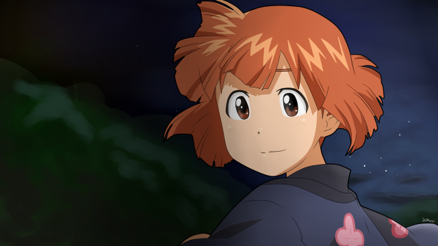 Redhair girl night sky moon free wallpaper - medium preview image