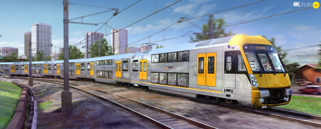 Train city tall buildings yellow free wallpaper - medium preview image