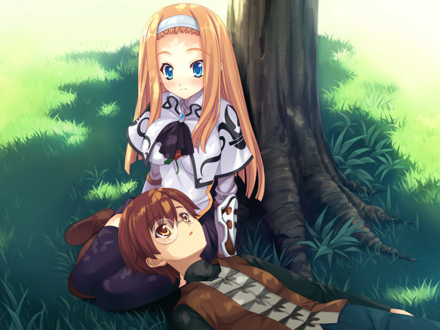 Anime characters grass tree cow free wallpaper - medium preview image
