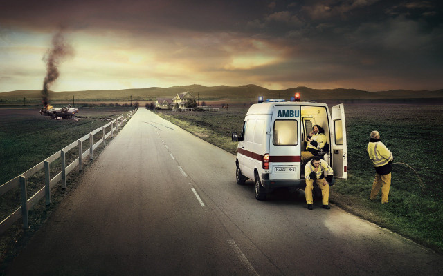 Man van road firetruck person free wallpaper - medium preview image