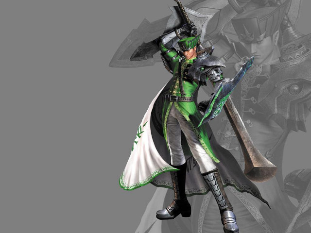 Man green white outfit sword free wallpaper - medium preview image