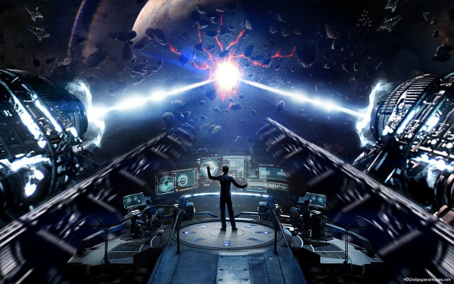 Man standing space station light free wallpaper - medium preview image