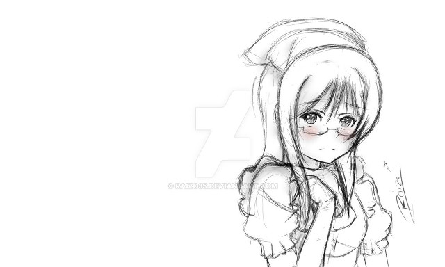 Girl glasses ponytail drawing art free wallpaper - medium preview image
