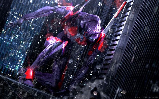 Futuristic man city red lights free wallpaper - medium preview image