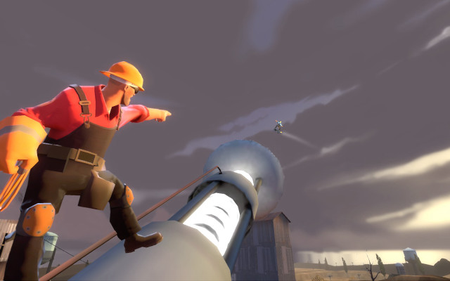Man hardhat pipe pointing sunset free wallpaper - medium preview image
