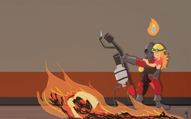 Woman holding fire extinguisher front free wallpaper - medium preview image