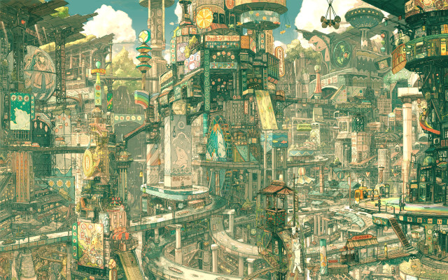 Futuristic city tall buildings traffic #2 free wallpaper - medium preview image