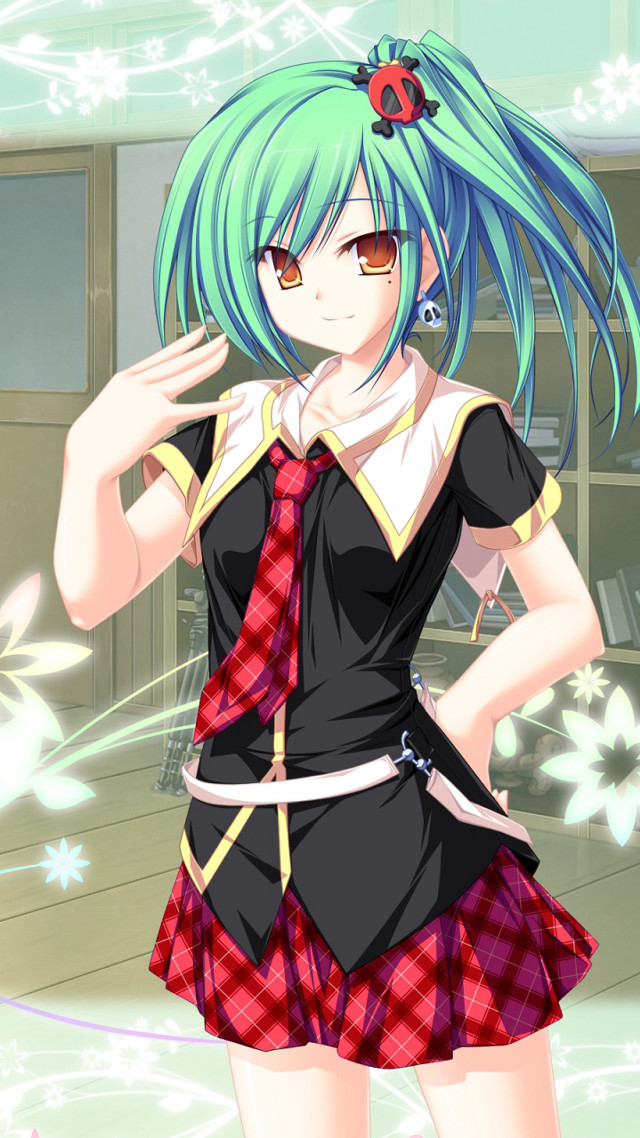 Blue hair girl school uniform free wallpaper - medium preview image