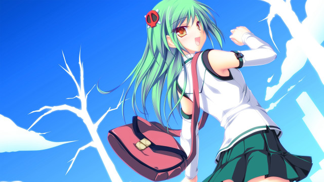 Girl green hair backpack cartoon free wallpaper for desktop - medium preview image