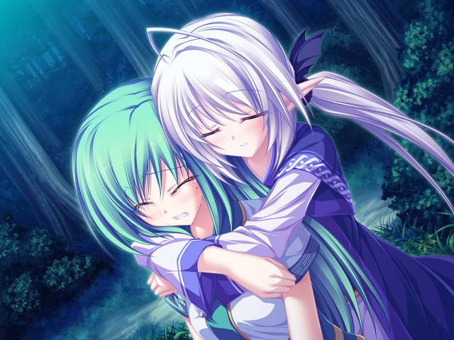 Anime characters hugging rain forest free wallpaper - medium preview image