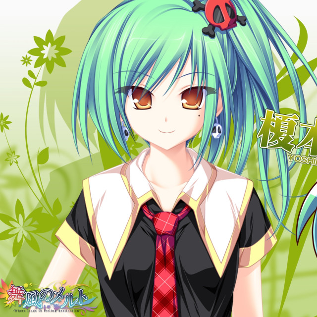 Girl blue hair tie green free wallpaper - medium preview image